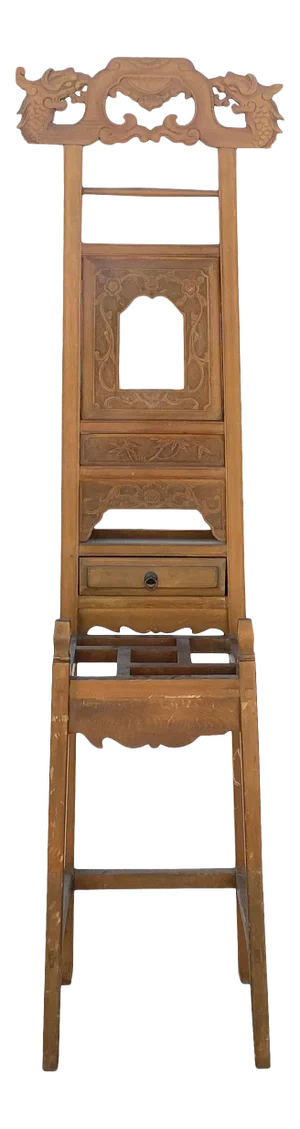Chinese Oriental Wood Carving Cloth Rack Panel Wash Basin Stand
