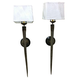 Natural Single Gemsbok Horn Sconces W/ Shades For Sale