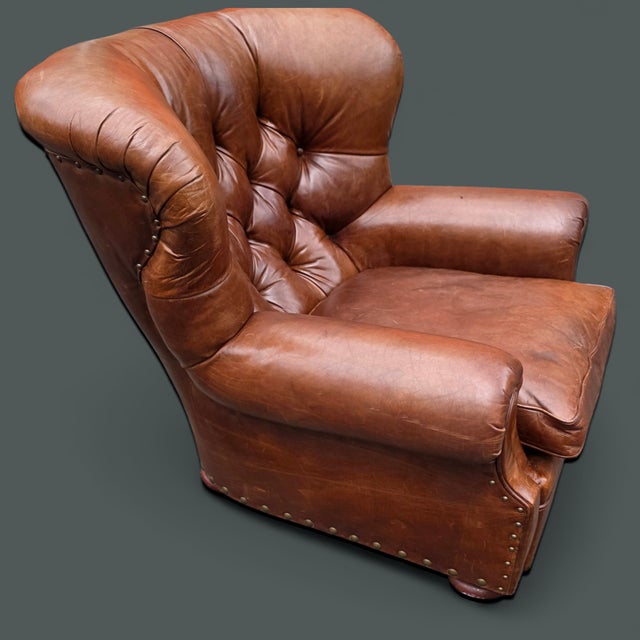Ralph Lauren Vintage Ralph Lauren Leather Writer's Club Chair & Ottoman For Sale - Image 4 of 12