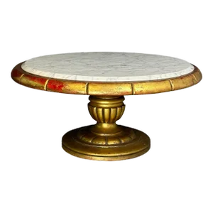 1970s Hollywood Regency Round Cocktail Table in Gold & Marble in Style of James Mont