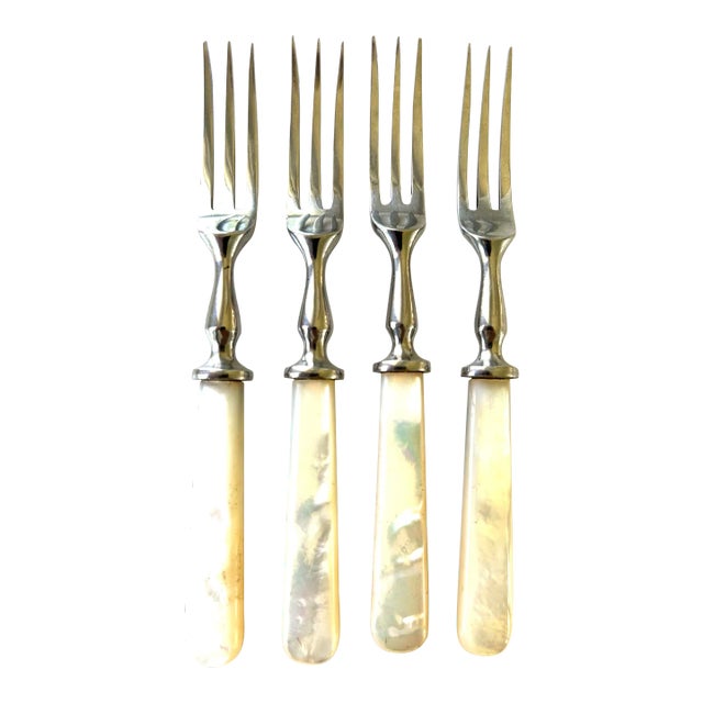 Midcentury Mother-Of-Pearl Dessert Forks Set of 4 For Sale