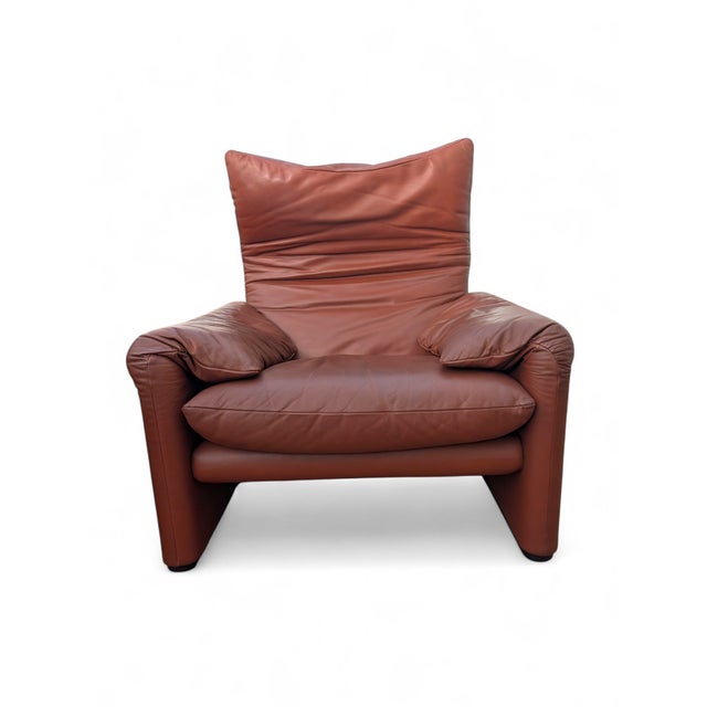 Maroon Burgundy Leather Lounge Chairs by V. Magistretti for Cassina, 1973, Set of 2 For Sale - Image 8 of 15