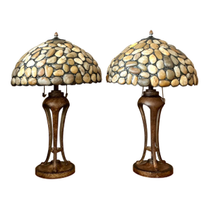 Vintage Boho Sliced Stone Lamps - A Pair