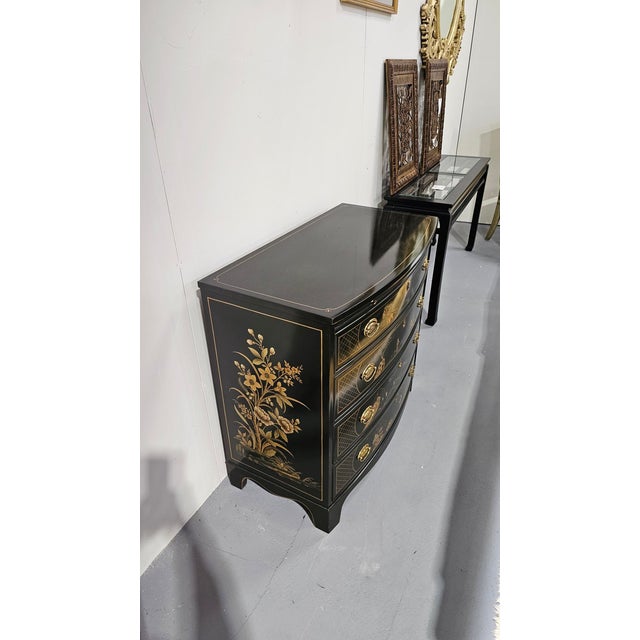 Chinoiserie Hand Painted Black Lacquer Chinoiserie Chest For Sale - Image 3 of 5