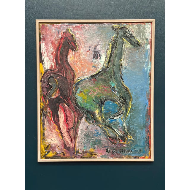 Helmut Mantel, Horses, 1950s, Oil Painting on Canvas, Framed For Sale - Image 12 of 12