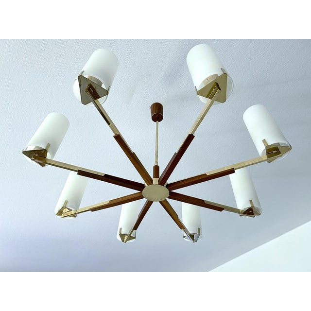 Scandinavian Glass and Teak Chandelier, 1960s For Sale - Image 12 of 16