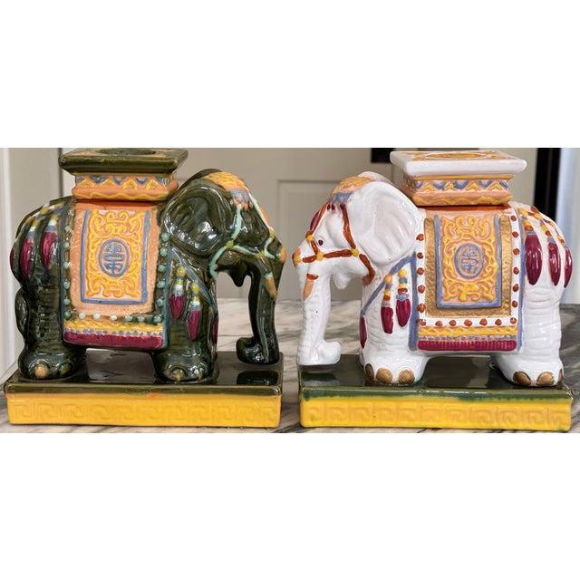 Ceramic Vintage Asian Elephant Tabletop Plant Stands - A Set of Two For Sale - Image 7 of 16