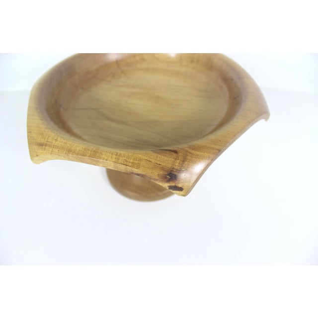 Wood Vintage Hand Turned Maple Wood Pedestal Bowl For Sale - Image 7 of 10