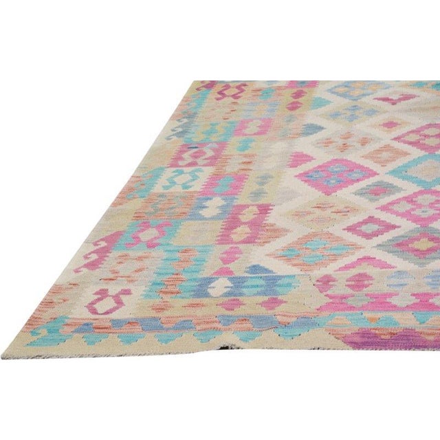 2010s Contemporary Afghan Maimana Flatweave Kilim Rug,6'8X9'7" For Sale - Image 5 of 6