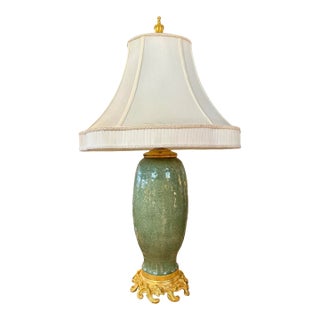 17th Century Ming Dynasty Celadon Vase With Flower and Vine Motif Converted to Lamp For Sale