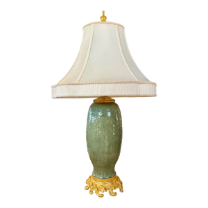 17th Century Ming Dynasty Celadon Vase With Flower and Vine Motif Converted to Lamp