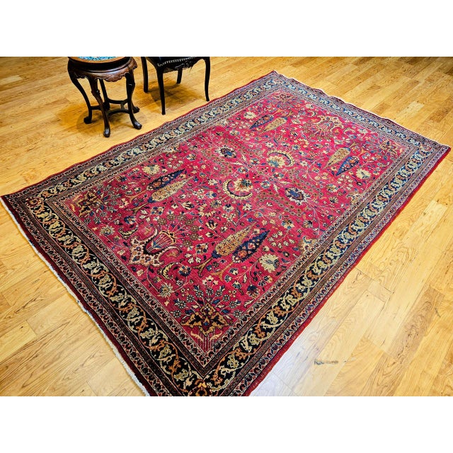 Antique Persian Khorassan Rug, Hand-Knotted Wool, Tree of Life Pattern, Crimson Red & Blue, 6x9 For Sale - Image 9 of 18