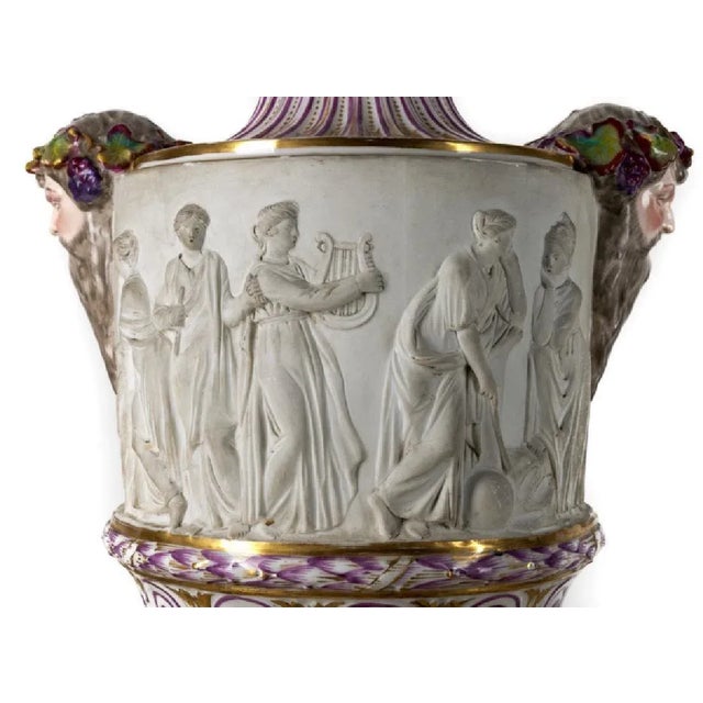 Antique English Painted Porcelain Figural & Mask Motif Table Lamp For Sale - Image 4 of 5