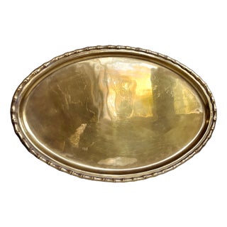 Large Vintage 1970s Oval Brass Bamboo Tray For Sale