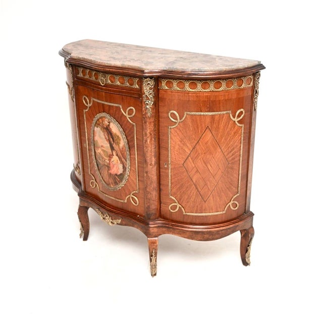 Antique French Marble Top Painted Cabinet, 1920s For Sale - Image 6 of 15