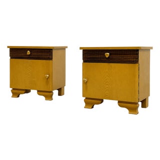 Pair - Mid Century Dutch Modern Nightstands | Art Deco Bedside Tables, C. 1950's For Sale