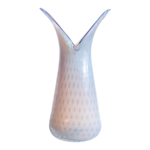 Murano Fratelli Toso Vintage Opalescent Lavender Control Bubbles Italian Art Glass Flower Vase