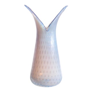 Murano Vintage Fratelli Toso Opalescent Lavender Control Bubbles Italian Art Glass Flower Vase For Sale