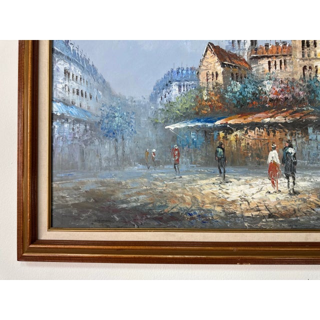 1980’s Vintage Burnett Parisian Street Scene Oil on Canvas Painting - Framed For Sale In Miami - Image 6 of 12