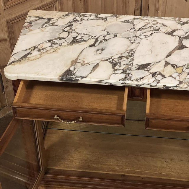 Chestnut 19th Century French Louis XVI Walnut Buffet With Marble Top & Hand Beveled Glass For Sale - Image 8 of 18