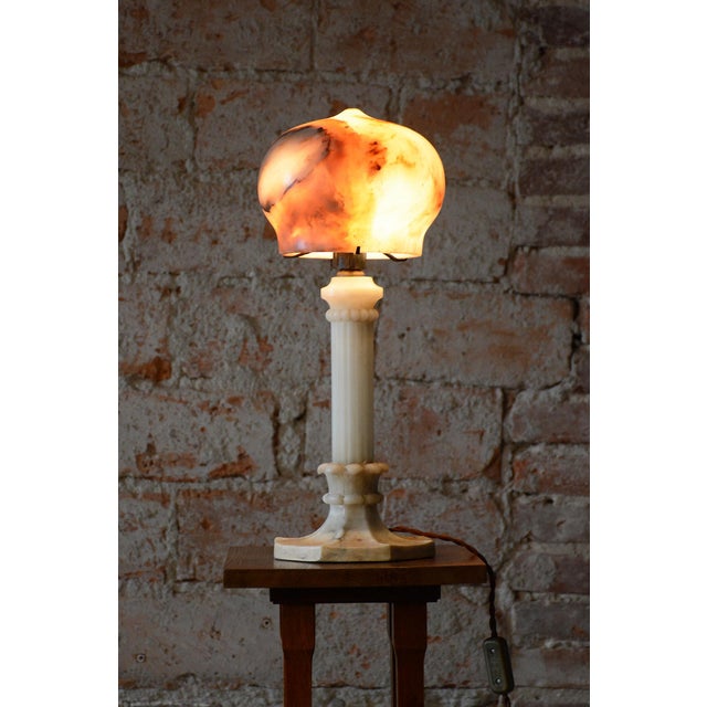 Art Deco Table Lamp in Marble and Alabaster, France, 1920s For Sale - Image 6 of 9