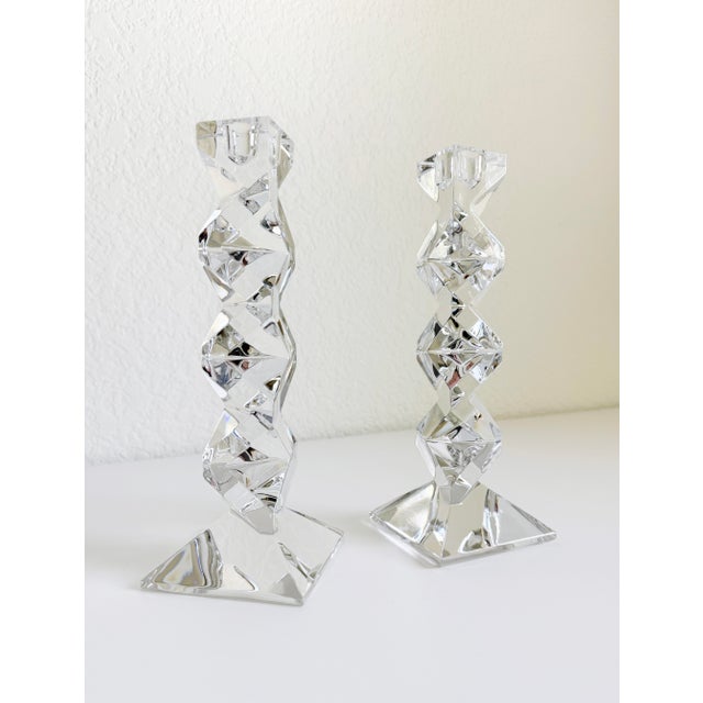 Transparent Postmodern Zigzag Crystal Candlesticks, a Pair For Sale - Image 8 of 11