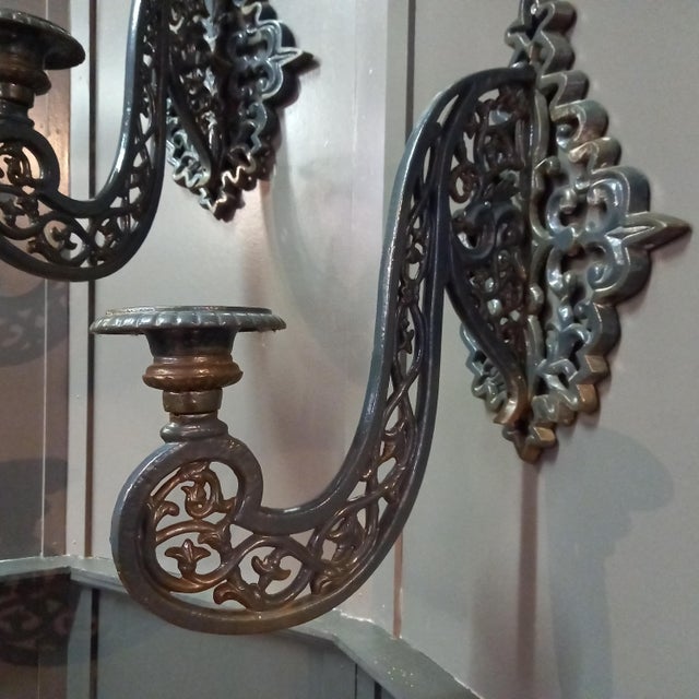 Antique Neo-Gothic Wall Sconces in Cast-Iron, Set of 2 For Sale - Image 6 of 12
