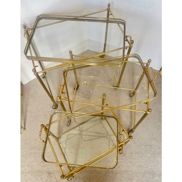 French Neoclassical Style Nesting Bar Carts With Glass Shelves, Maison Bagues For Sale - Image 10 of 18