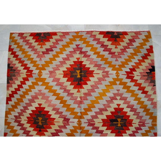 Textile Turkish Hand Made Barak Kilim Area Rug Diamond Design - 5′10″ × 9′6″ For Sale - Image 7 of 14