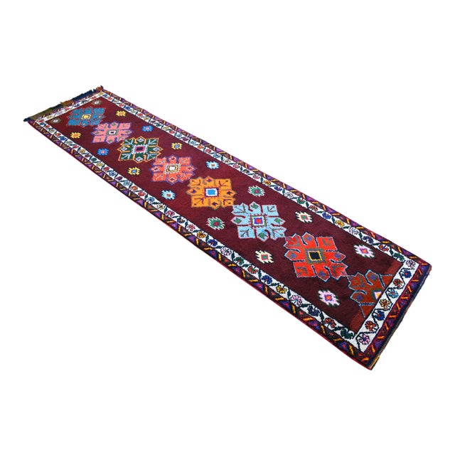 Turkish Runner Rug. Hand-Knotted Tribal Deep Pink Color Hallway Rug, Kitchen Decor - 3′ × 12′ For Sale