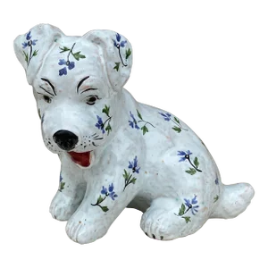French Terracotta Majolica Dog Normandy Circa 1900