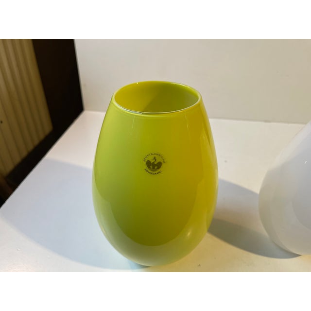 Green and White Glass Cocoon Vases by Peter Svarrer for Holmegaard, Set of 2 For Sale - Image 5 of 9