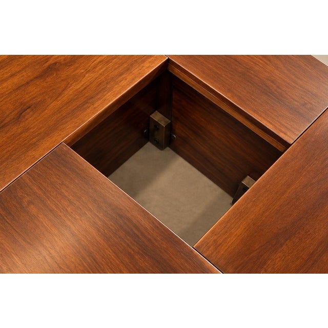 Brazilian Modern Imbuia Coffee Table with Central Flower Vase Opening and Open Display Shelves, Casa Finland, Brazil, 1960s - lot 1129 For Sale - Image 13 of 18