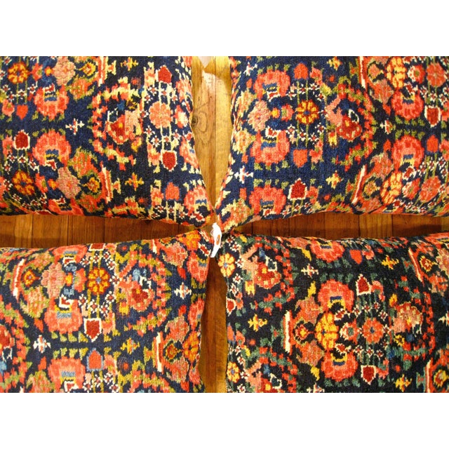 Blue Set of Decorative Antique Persian Malayer Carpet Pillows - Set of 4 For Sale - Image 8 of 12