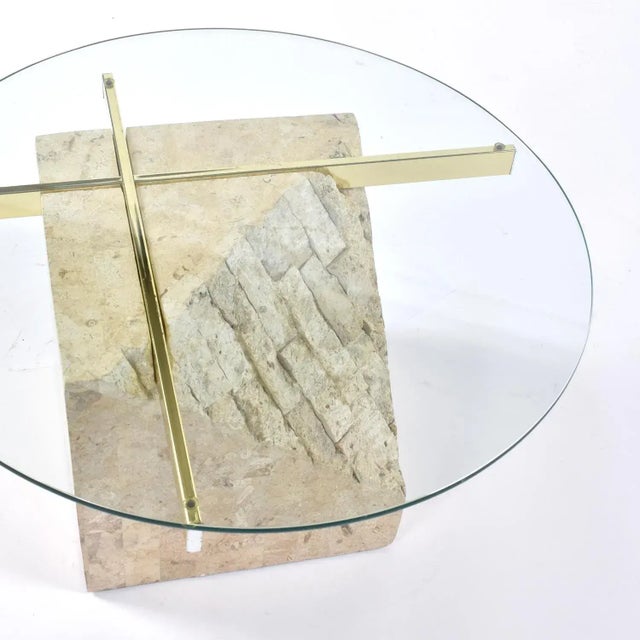 Round Glass Topped Tessellated Stone Brass Cantilever Coffee Table or Side Table For Sale - Image 10 of 15