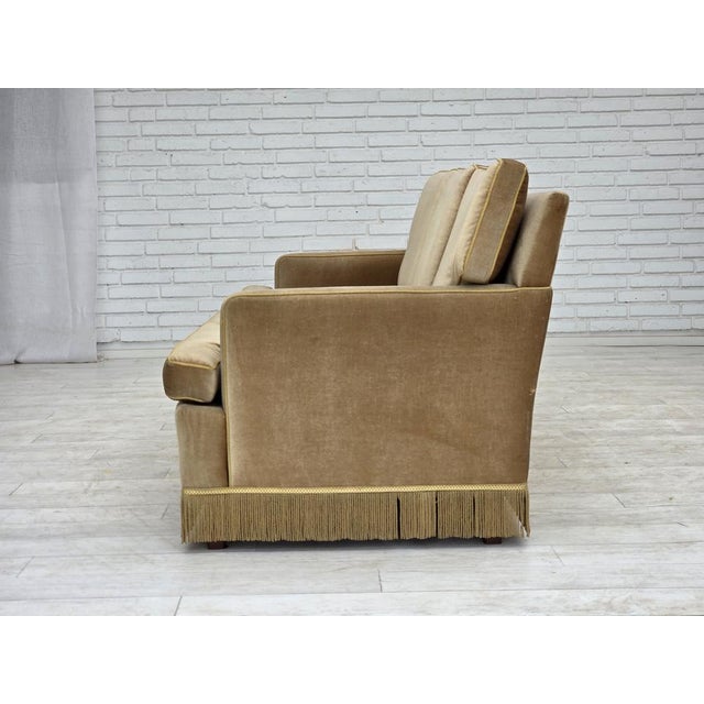 Wood Danish 3-Seater Sofa in Honey Yellow Velour, 1970s For Sale - Image 7 of 17