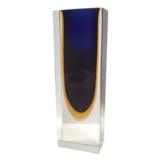 Blue and Yellow Sommerso Murano Glass Vase by Flavio Poli, 1960s For Sale