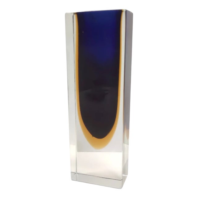 Blue and Yellow Sommerso Murano Glass Vase by Flavio Poli, 1960s For Sale