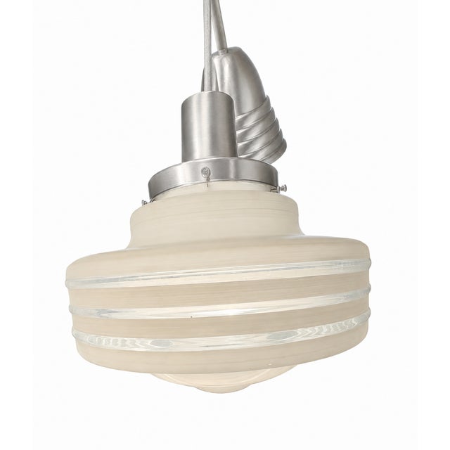 White Vintage Art Deco Revival White Satin Glass Pendant Light With Brushed Chrome Hardware For Sale - Image 8 of 9