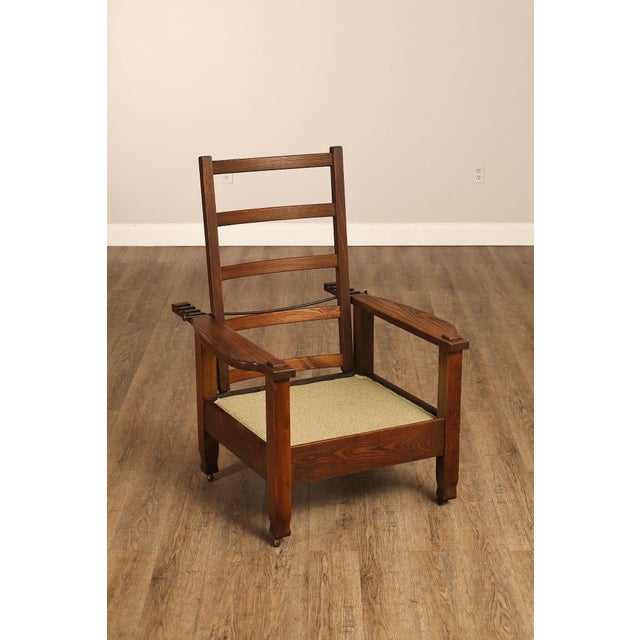 Arts & Crafts Antique Mission Oak Adjustable Morris Chair For Sale - Image 3 of 18