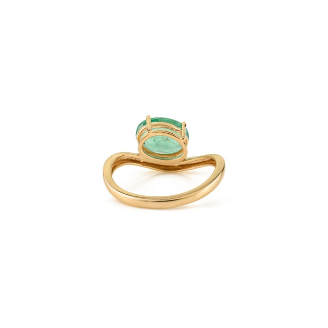 Metal Designer 2.43 Carat Genuine Emerald Wave Chunky 14k Gold Ring Size 6.5 For Sale - Image 7 of 13