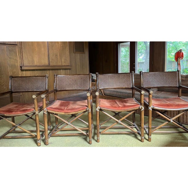 1970's McGuire Leather Wrapped Bamboo, Cane & Dining - Set of 5 For Sale - Image 13 of 18