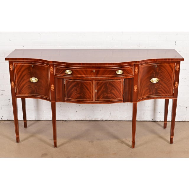 A gorgeous Hepplewhite or Federal style bow front sideboard, buffet, or credenza By Kindel Furniture USA, Late 20th...