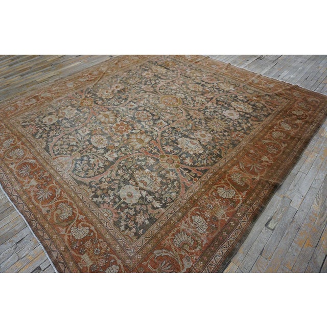 Navy Blue Peaceful Charcoal Background Color With Allover Rosettes Pattern Antique Sultanabad Persian Rug For Sale - Image 8 of 12