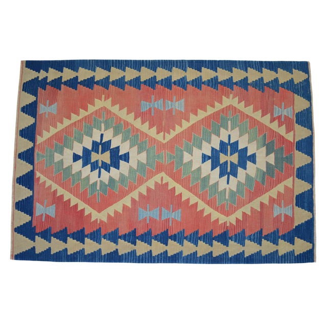 1980s Vintage Turkish Handwoven Kilim Rug – Flat Weave Boho Farmhouse Decor – Standard 3′9″ X 5′7″ For Sale - Image 5 of 9