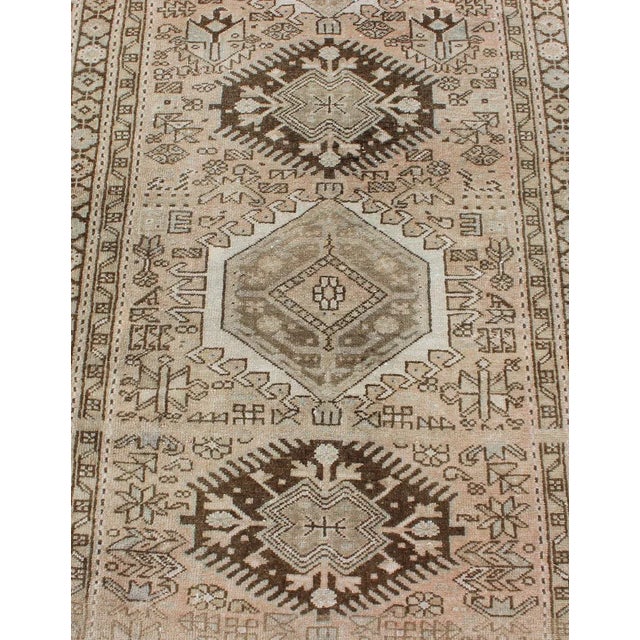 Tan Vintage Persian Karajeh Runner With Geometric Medallion Design in Soft Neutral For Sale - Image 8 of 13