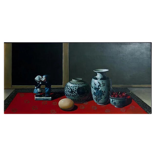 Ceramics, Cherries and Egg - Original Oil on Canvas by Zhang Wei Guang - 2000s 2000s For Sale