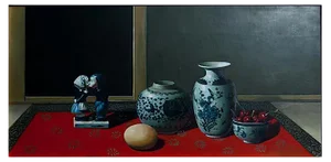 Ceramics, Cherries and Egg - Original Oil on Canvas by Zhang Wei Guang - 2000s 2000s