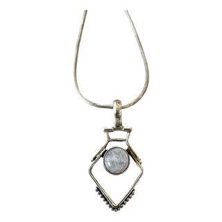 Vintage Sterling Silver Moon Stone Pendant Necklace For Sale
