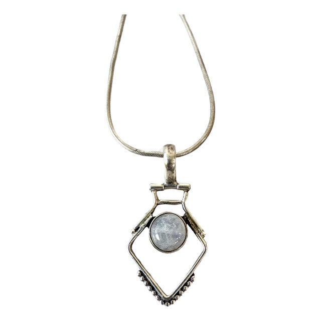 Vintage Sterling Silver Moon Stone Pendant Necklace For Sale